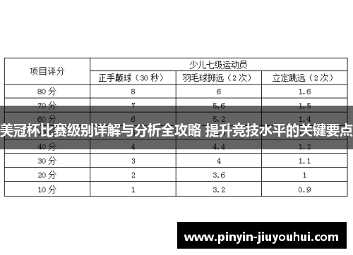 美冠杯比赛级别详解与分析全攻略 提升竞技水平的关键要点